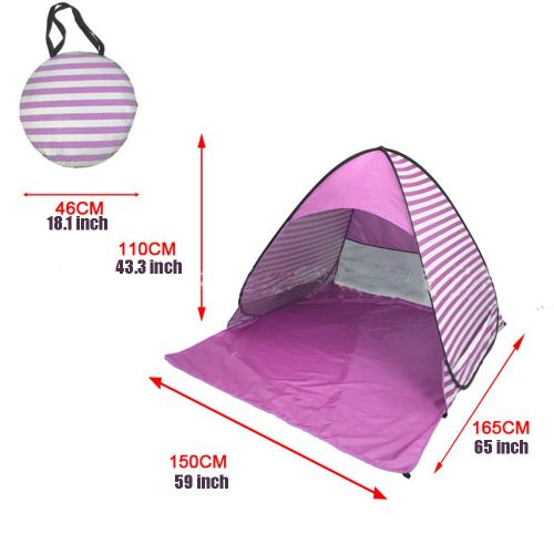  BAIJ Beach Tent Sun Shelter Pop Up, Portable and Folding, 190t Waterproof Silver Coated Polyester Fabric, Camping Hiking Canopy Easy Set Up Light Weight Windproof Stable