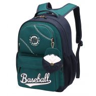 BAIJIAWEI Baseball School Bag Water Resistant Nylon Backpack Bookbag with Two Zipper Mini Cap for Grade 3-6 Student