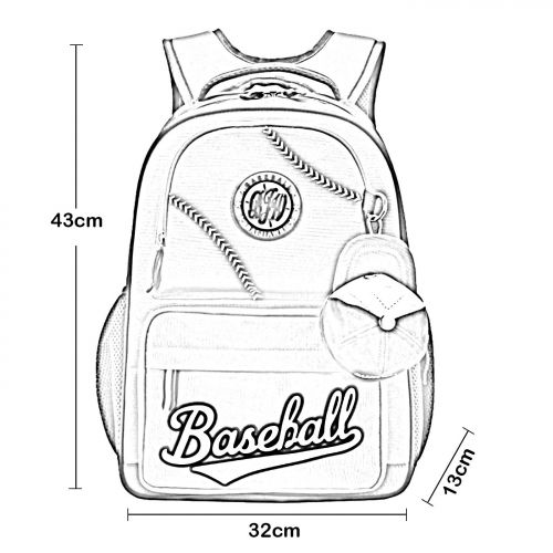  BAIJIAWEI Baseball School Bag Water Resistant Nylon Backpack Bookbag with Two Zipper Mini Cap for Grade 3-6 Student