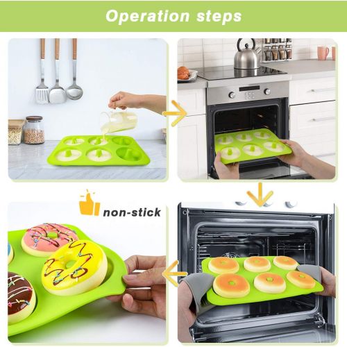  [아마존베스트]BAKHUK Donut Pan, Silicone Donut Mold, 2 Pcak Non-Stick Mold for 6 Full-Size Donuts, Bagels and More