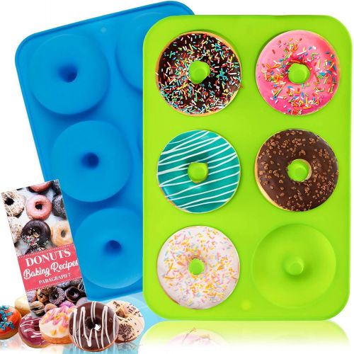  [아마존베스트]BAKHUK Donut Pan, Silicone Donut Mold, 2 Pcak Non-Stick Mold for 6 Full-Size Donuts, Bagels and More