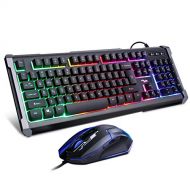 [아마존핫딜]BAKTH Gaming Tastatur und Maus Set, Regenbogen LED Beleuchtung QWERTZ Deutsch Layout, Wasserdicht Beleuchtete Tastatur und Maus mit 4000 DPI fuer Pro PC Gamer