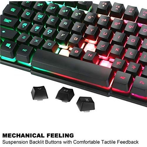  [아마존 핫딜]  [아마존핫딜]BAKTH Gaming Tastatur und Maus Set, LED Hintergrundbeleuchtung QWERTZ DE Layout, Regenbogen Farben Beleuchtete USB Wasserdicht Tastatur und Maus mit 2400 DPI fuer Pro PC Gamer