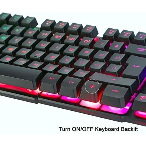  [아마존 핫딜]  [아마존핫딜]BAKTH Gaming Tastatur und Maus Set, LED Hintergrundbeleuchtung QWERTZ DE Layout, Regenbogen Farben Beleuchtete USB Wasserdicht Tastatur und Maus mit 2400 DPI fuer Pro PC Gamer