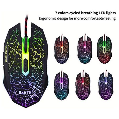  [아마존 핫딜]  [아마존핫딜]BAKTH Gaming Tastatur und Maus Set, LED Hintergrundbeleuchtung QWERTZ DE Layout, Regenbogen Farben Beleuchtete USB Wasserdicht Tastatur und Maus mit 2400 DPI fuer Pro PC Gamer