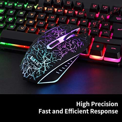  [아마존 핫딜]  [아마존핫딜]BAKTH Gaming Tastatur und Maus Set, LED Hintergrundbeleuchtung QWERTZ DE Layout, Regenbogen Farben Beleuchtete USB Wasserdicht Tastatur und Maus mit 2400 DPI fuer Pro PC Gamer