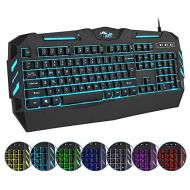 BAKTH 7 Colors LED Backlit Gaming Keyboard, Mechanical Feeling and Waterproof, Illuminated USB Wired Keyboard for Pro PC Gamer or Office