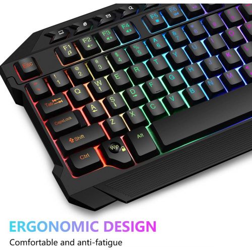  BAKTH Multiple Color LED Rainbow Backlit Wired Gaming Keyboard and Mouse Combo, USB Ergonomic Computer Keyboard with 7 Colors 3600DPI 6 Button Mouse for PC Windows Mac Game and Wor