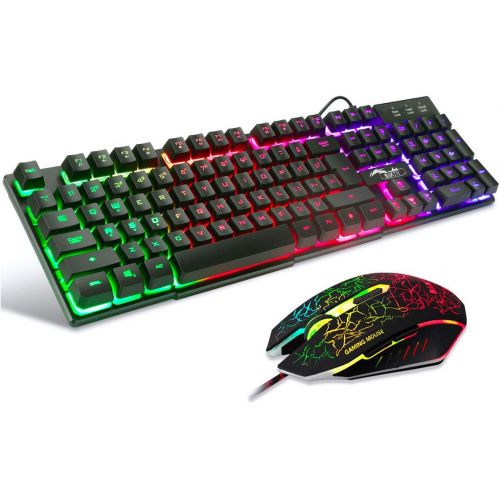  BAKTH Multiple Color Rainbow LED Backlit Mechanical Feeling USB Wired Gaming Keyboard and Mouse Combo for Working or Game