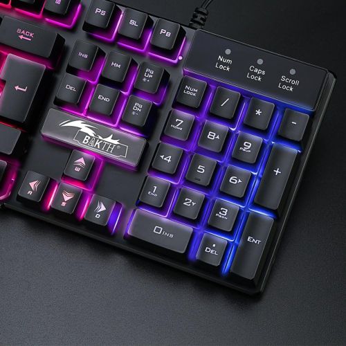  BAKTH Multiple Color Rainbow LED Backlit Mechanical Feeling USB Wired Gaming Keyboard and Mouse Combo for Working or Game