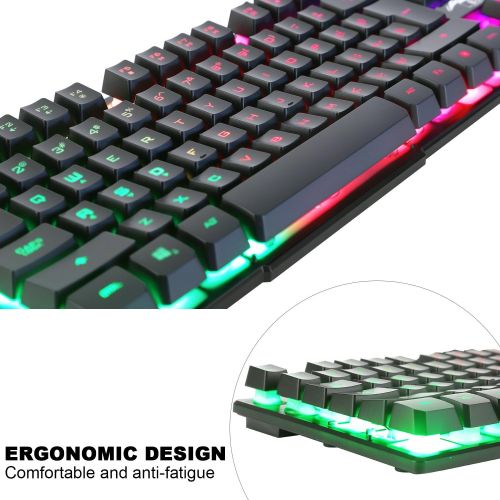  BAKTH Multiple Color Rainbow LED Backlit Mechanical Feeling USB Wired Gaming Keyboard and Mouse Combo for Working or Game