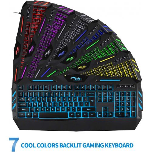  BAKTH 7 Colors LED Backlit Gaming Keyboard, Mechanical Feeling and Waterproof, Illuminated USB Wired Keyboard for Pro PC Gamer or Office