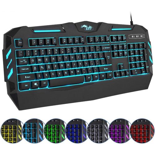  BAKTH 7 Colors LED Backlit Gaming Keyboard, Mechanical Feeling and Waterproof, Illuminated USB Wired Keyboard for Pro PC Gamer or Office