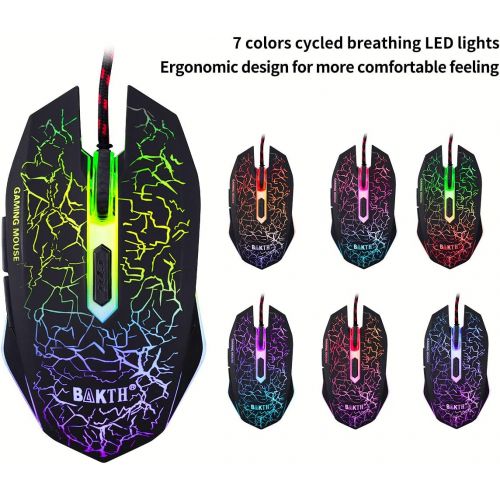  [아마존베스트]BAKTH Multiple Color Rainbow LED Backlit Mechanical Feeling USB Wired Gaming Keyboard and Mouse Combo for Working or Game