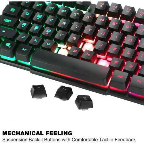  [아마존베스트]BAKTH Multiple Color Rainbow LED Backlit Mechanical Feeling USB Wired Gaming Keyboard and Mouse Combo for Working or Game