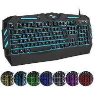 [아마존베스트]BAKTH Gaming Keyboard, 7 Colours LED Backlight QWERTZ DE Layout, Illuminated USB Waterproof Wired Keyboard for Computer PC Gamer