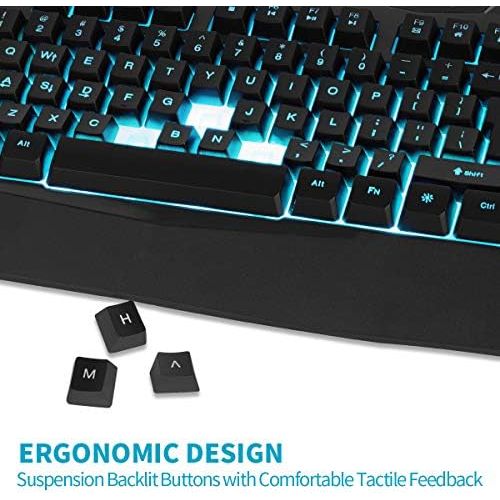  [아마존베스트]BAKTH Gaming Keyboard, 7 Colours LED Backlight QWERTZ DE Layout, Illuminated USB Waterproof Wired Keyboard for Computer PC Gamer