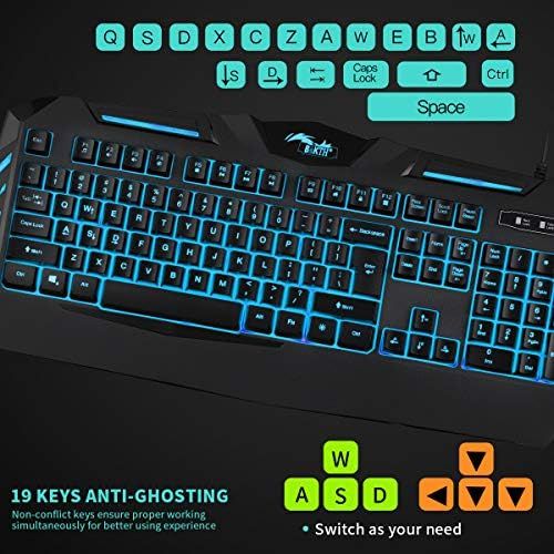  [아마존베스트]BAKTH Gaming Keyboard, 7 Colours LED Backlight QWERTZ DE Layout, Illuminated USB Waterproof Wired Keyboard for Computer PC Gamer