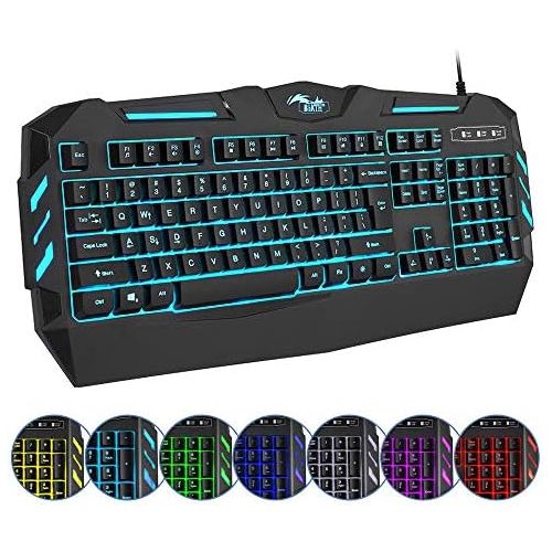  [아마존베스트]BAKTH Gaming Keyboard, 7 Colours LED Backlight QWERTZ DE Layout, Illuminated USB Waterproof Wired Keyboard for Computer PC Gamer