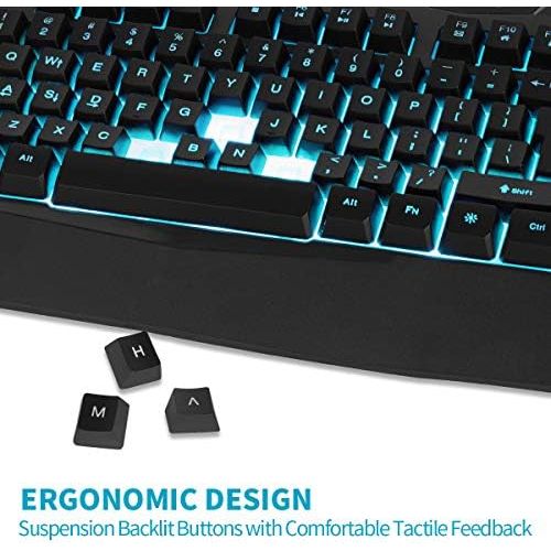 [아마존베스트]BAKTH Gaming Keyboard, 7 Colours LED Backlight QWERTY US Layout, Illuminated USB Waterproof Wired Keyboard for Computer PC Gamer