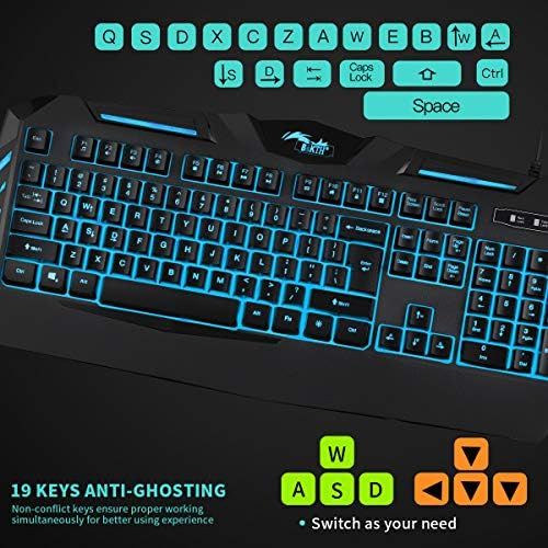  [아마존베스트]BAKTH Gaming Keyboard, 7 Colours LED Backlight QWERTY US Layout, Illuminated USB Waterproof Wired Keyboard for Computer PC Gamer