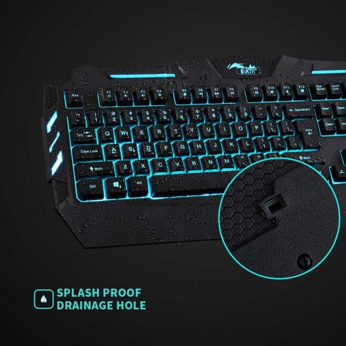  [아마존베스트]BAKTH Gaming Keyboard, 7 Colours LED Backlight QWERTY US Layout, Illuminated USB Waterproof Wired Keyboard for Computer PC Gamer