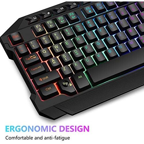  [아마존베스트]BAKTH Gaming Keyboard and Mouse Set, LED Backlight QWERTZ DE Layout, Rainbow Colours, Illuminated USB Waterproof Keyboard and Mouse with 3600 DPI for Pro PC Gamer