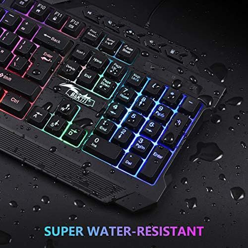  [아마존베스트]BAKTH Gaming Keyboard and Mouse Set, LED Backlight QWERTZ DE Layout, Rainbow Colours, Illuminated USB Waterproof Keyboard and Mouse with 3600 DPI for Pro PC Gamer