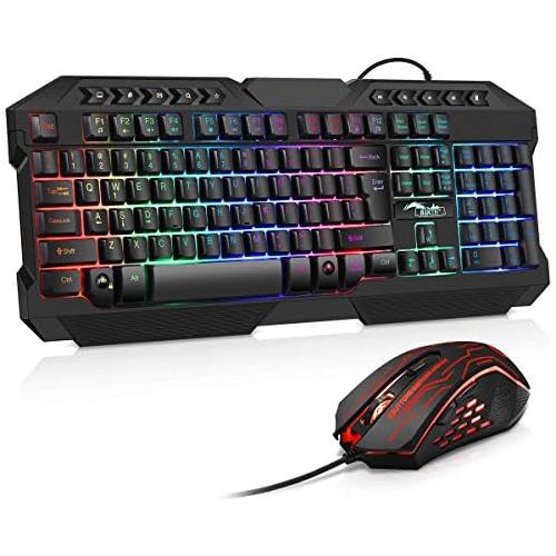  [아마존베스트]BAKTH Gaming Keyboard and Mouse Set, LED Backlight QWERTZ DE Layout, Rainbow Colours, Illuminated USB Waterproof Keyboard and Mouse with 3600 DPI for Pro PC Gamer