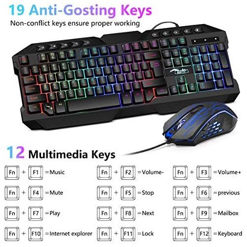  [아마존베스트]BAKTH Gaming Keyboard and Mouse Set, LED Backlight QWERTZ DE Layout, Rainbow Colours, Illuminated USB Waterproof Keyboard and Mouse with 3600 DPI for Pro PC Gamer