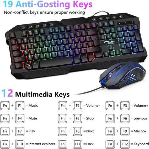  [아마존베스트]BAKTH Gaming Keyboard and Mouse Set, LED Backlight QWERTZ DE Layout, Rainbow Colours, Illuminated USB Waterproof Keyboard and Mouse with 3600 DPI for Pro PC Gamer