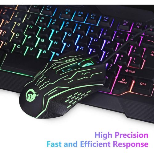  [아마존베스트]BAKTH Gaming Keyboard and Mouse Set, LED Backlight QWERTZ DE Layout, Rainbow Colours, Illuminated USB Waterproof Keyboard and Mouse with 3600 DPI for Pro PC Gamer