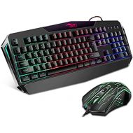 [아마존베스트]BAKTH Gaming Keyboard and Mouse Set, Rainbow LED Backlit Keyboard and 6 Buttons Gaming Mouse (1200/1800/2400/3600 DPI Adjustable) for Working or Games (German Layout)