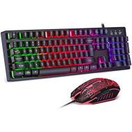 [아마존베스트]BAKTH Gaming Keyboard and Mouse Set, LED Backlight QWERTZ DE Layout, Rainbow Colours, Illuminated, Waterproof, USB Wired Keyboard and Mouse for Pro PC Gamer