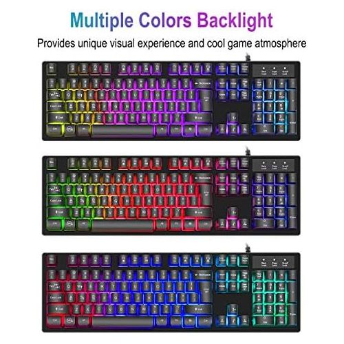  [아마존베스트]BAKTH Gaming Keyboard and Mouse Set, LED Backlight QWERTZ DE Layout, Rainbow Colours, Illuminated, Waterproof, USB Wired Keyboard and Mouse for Pro PC Gamer