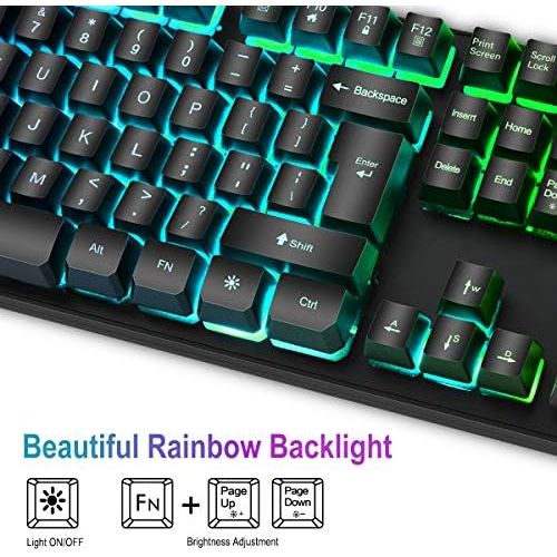  [아마존베스트]BAKTH Gaming Keyboard and Mouse Set, LED Backlight QWERTZ DE Layout, Rainbow Colours, Illuminated, Waterproof, USB Wired Keyboard and Mouse for Pro PC Gamer