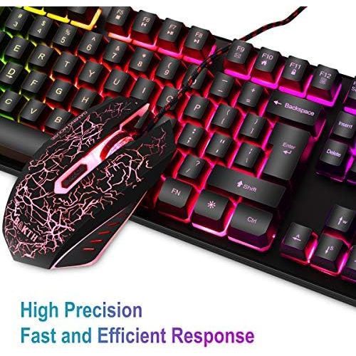  [아마존베스트]BAKTH Gaming Keyboard and Mouse Set, LED Backlight QWERTZ DE Layout, Rainbow Colours, Illuminated, Waterproof, USB Wired Keyboard and Mouse for Pro PC Gamer