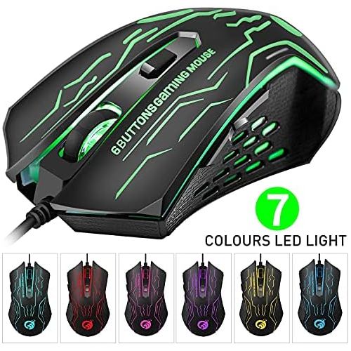  [아마존베스트]BAKTH Gaming Keyboard and Mouse Set, Rainbow LED Backlit Keyboard and 6 Buttons Gaming Mouse (1200/1800/2400/3600 DPI Adjustable) for Work or Games (UK Layout)