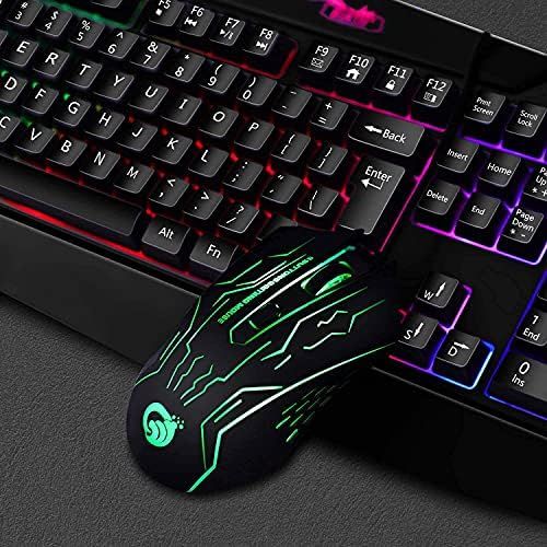  [아마존베스트]BAKTH Gaming Keyboard and Mouse Set, Rainbow LED Backlit Keyboard and 6 Buttons Gaming Mouse (1200/1800/2400/3600 DPI Adjustable) for Work or Games (UK Layout)