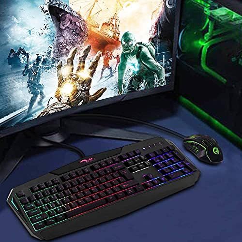  [아마존베스트]BAKTH Gaming Keyboard and Mouse Set, Rainbow LED Backlit Keyboard and 6 Buttons Gaming Mouse (1200/1800/2400/3600 DPI Adjustable) for Work or Games (UK Layout)