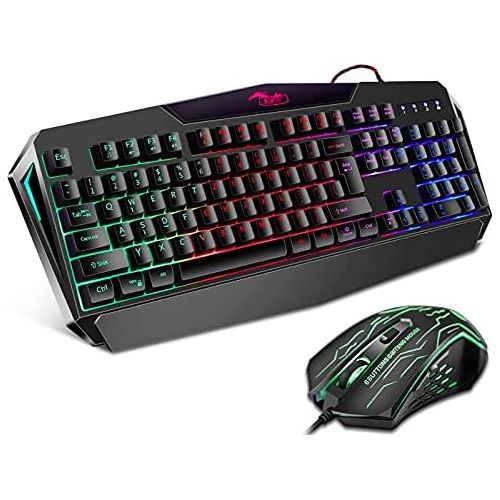  [아마존베스트]BAKTH Gaming Keyboard and Mouse Set, Rainbow LED Backlit Keyboard and 6 Buttons Gaming Mouse (1200/1800/2400/3600 DPI Adjustable) for Work or Games (UK Layout)