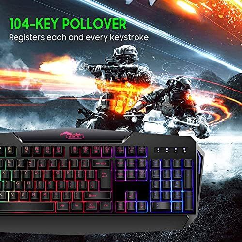  [아마존베스트]BAKTH Gaming Keyboard and Mouse Set, Rainbow LED Backlit Keyboard and 6 Buttons Gaming Mouse (1200/1800/2400/3600 DPI Adjustable) for Work or Games (UK Layout)