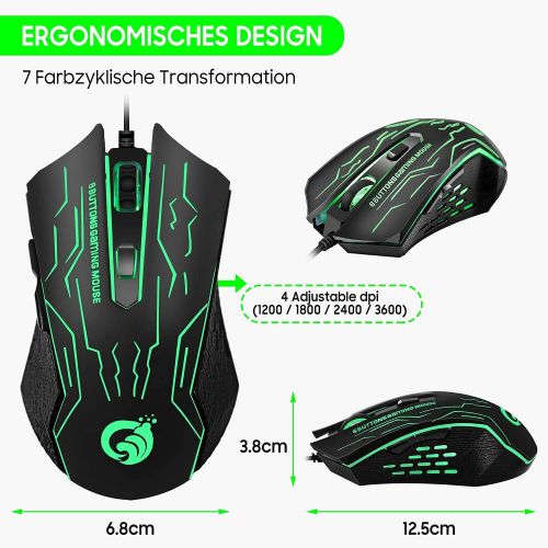  [아마존베스트]BAKTH Gaming Keyboard and Mouse Set, Rainbow LED Backlit Keyboard and 6 Buttons Gaming Mouse (1200/1800/2400/3600 DPI Adjustable) for Work or Games (UK Layout)