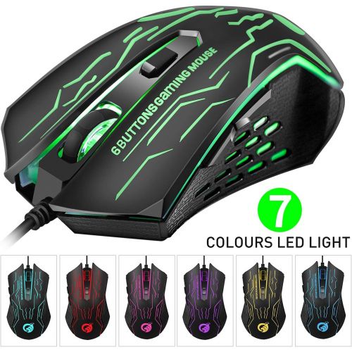  [아마존베스트]BAKTH Gaming Keyboard and Mouse Set, Rainbow LED Backlit Keyboard and 6 Buttons Gaming Mouse (1200/1800/2400/3600 DPI Adjustable) for Work or Games (UK Layout)