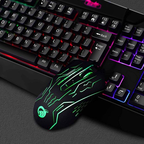  [아마존베스트]BAKTH Gaming Keyboard and Mouse Set, Rainbow LED Backlit Keyboard and 6 Buttons Gaming Mouse (1200/1800/2400/3600 DPI Adjustable) for Work or Games (UK Layout)