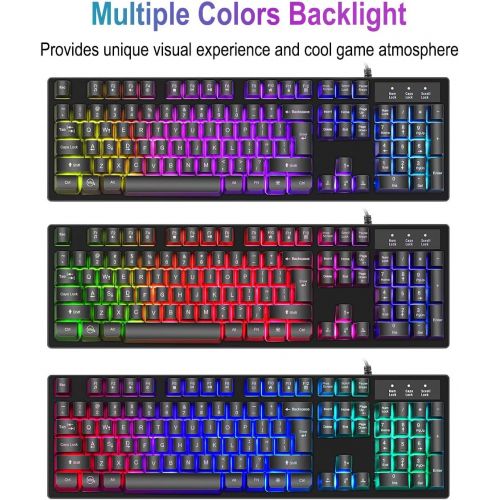  [아마존베스트]BAKTH Gaming Keyboard and Mouse Set, LED Backlight, QWERTY US Layout, Rainbow Colours, Illuminated, Waterproof, USB Wired Keyboard and Mouse for Pro PC Gamer