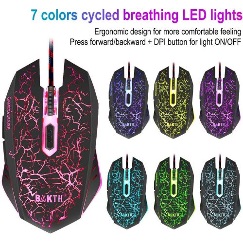  [아마존베스트]BAKTH Gaming Keyboard and Mouse Set, LED Backlight, QWERTY US Layout, Rainbow Colours, Illuminated, Waterproof, USB Wired Keyboard and Mouse for Pro PC Gamer