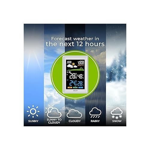  BALDR Home Wireless Indoor Outdoor Weather Station Thermometer - Color LCD Display Weather Forecast with Outdoor Sensor, Clock, Digital Calendar - Indoor Thermometer, Home Weather Station - Black