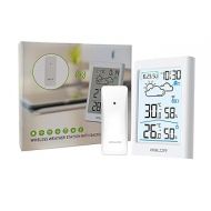 BALDR Wireless Thermometer Weather Station- Home Wireless Weather Stations for Indoor & Outdoor Uses - with Temperature Monitor, Humidity Gauge, Time & Date Display, White Blacklight LCD (White)