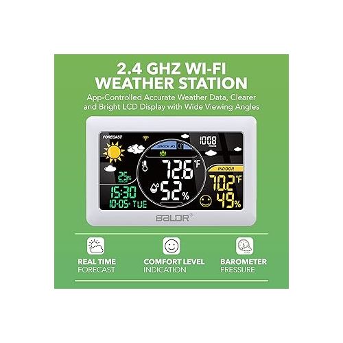  BALDR WiFi Weather Station, Smart Wireless Indoor Outdoor Thermometer with App and Online Real-time Forecast, One Remotely Monitor Temperature Sensor Included, Home Weather Station with Clear LCD